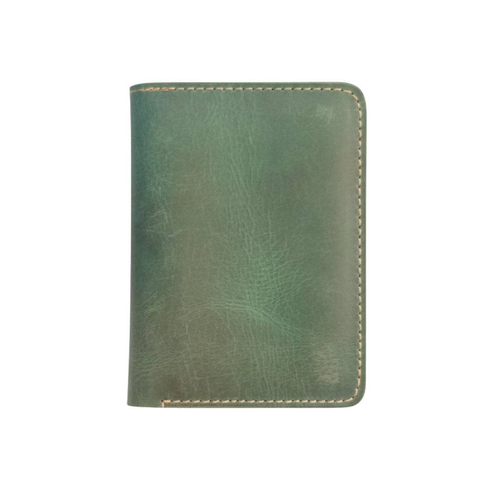 Green Pull-Up Leather Passport Cover with Card and Cash Slots