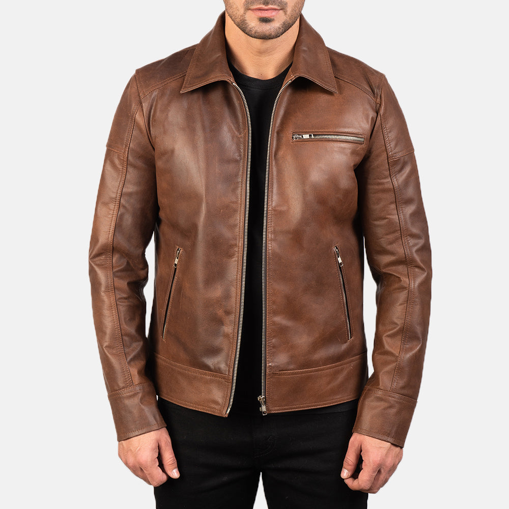 Vintage Brown Leather Jacket Sheep Leather