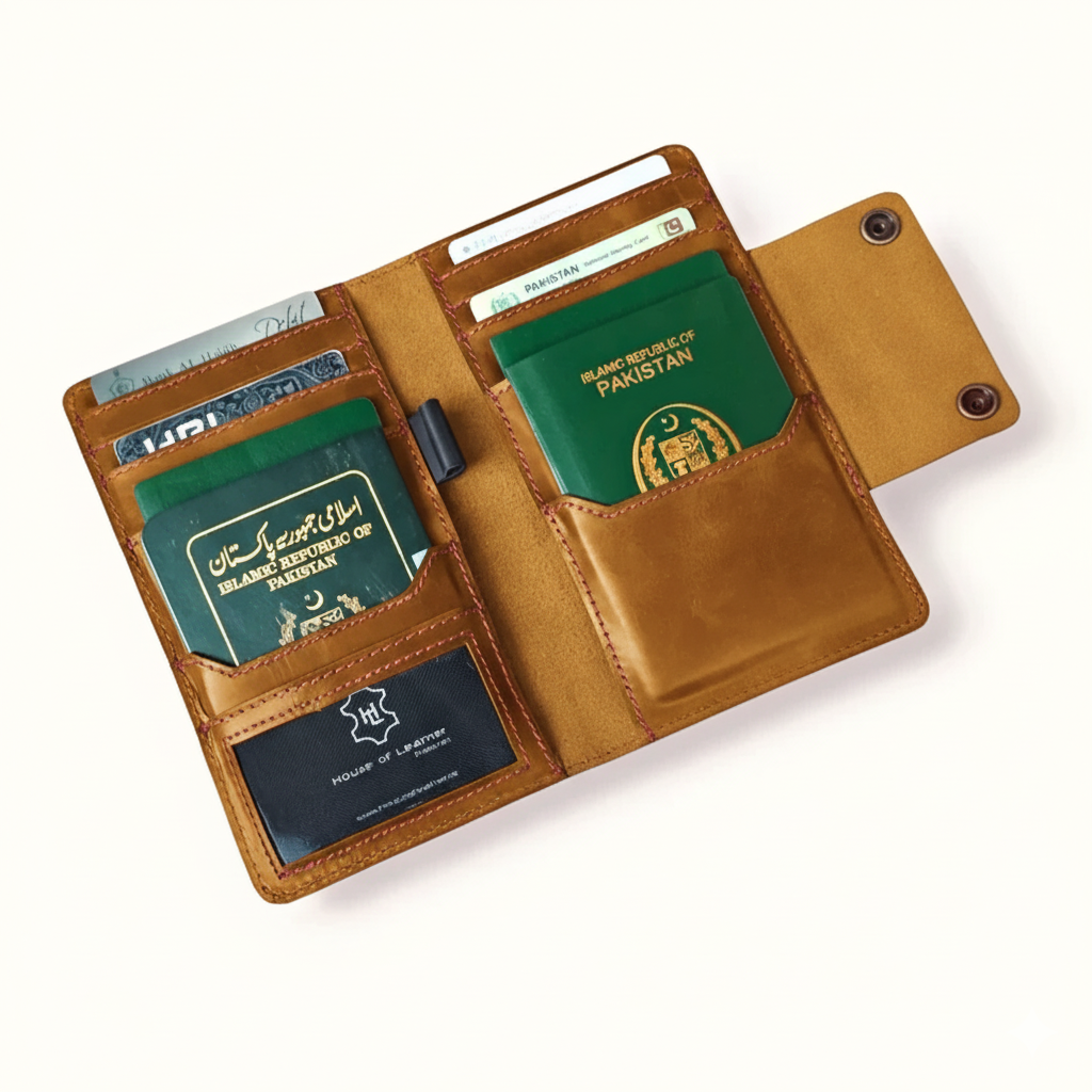 Premium Leather Travel Wallet for men and women – handcrafted long wallet by House of Leather Pakistan”