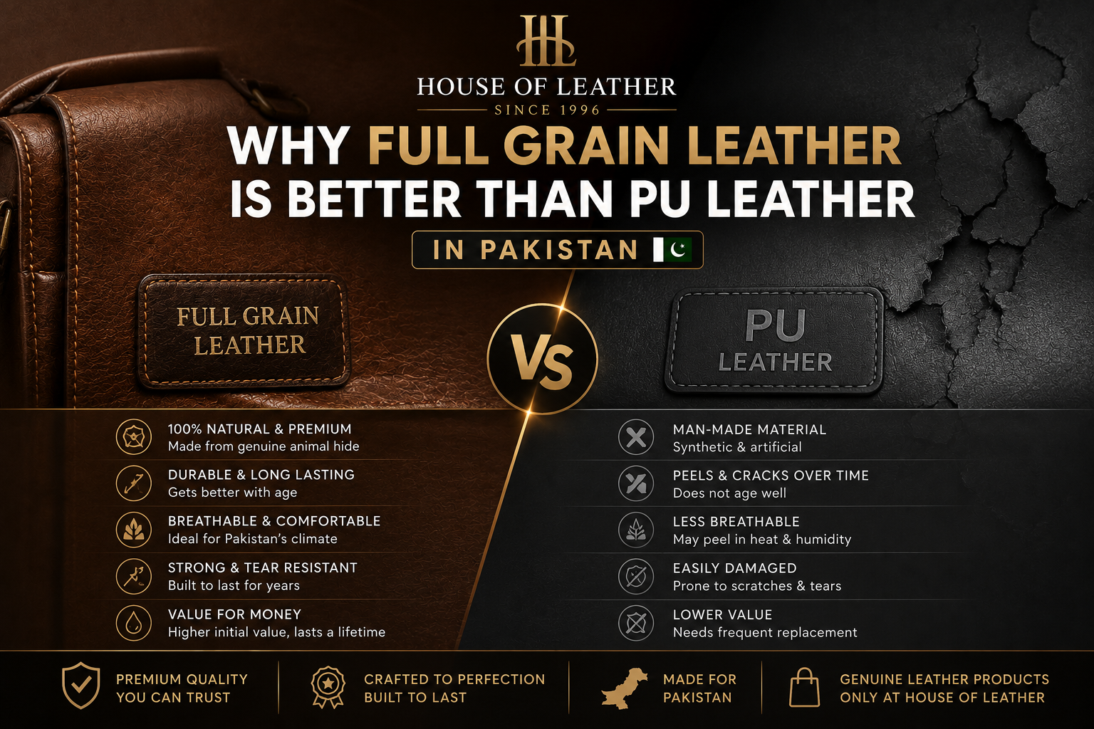 full grain leather is better than PU leather