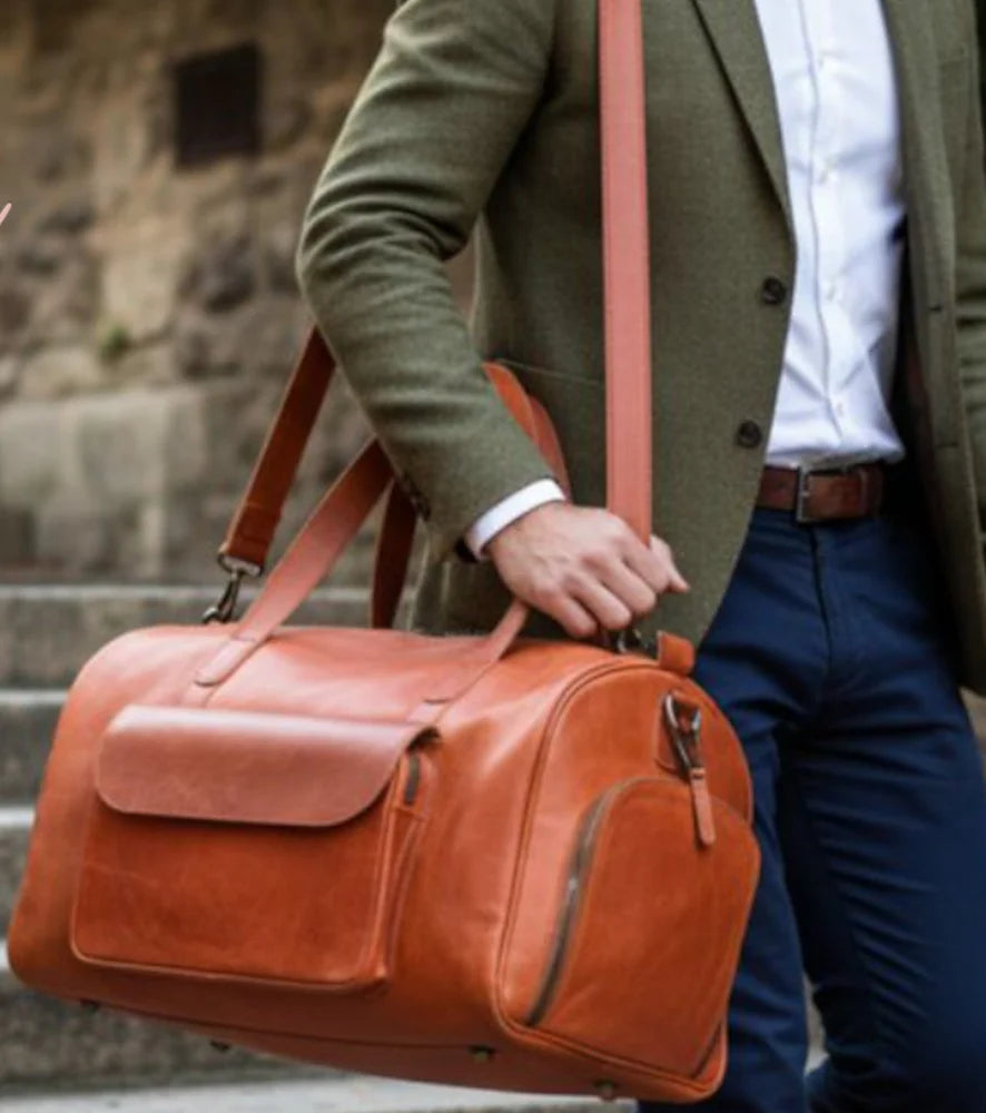 Handmade leather duffel bag for travel and gym – House of Leather