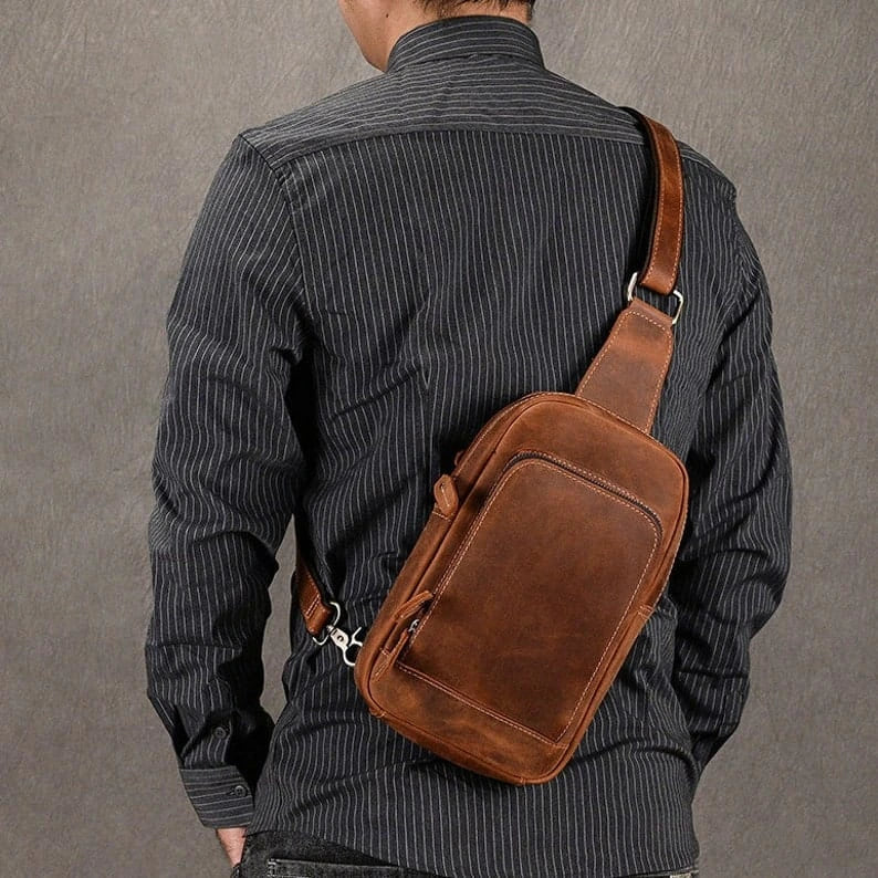 Premium Leather Sling Bag – Stylish Crossbody Cowhide Bag for Daily Use