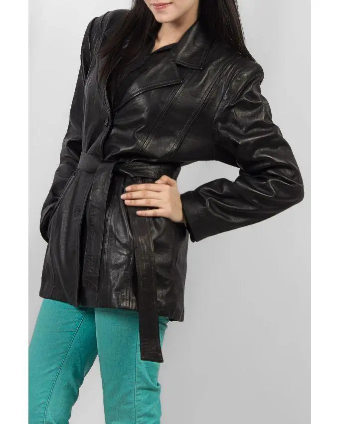 Black Leather Coat for Women