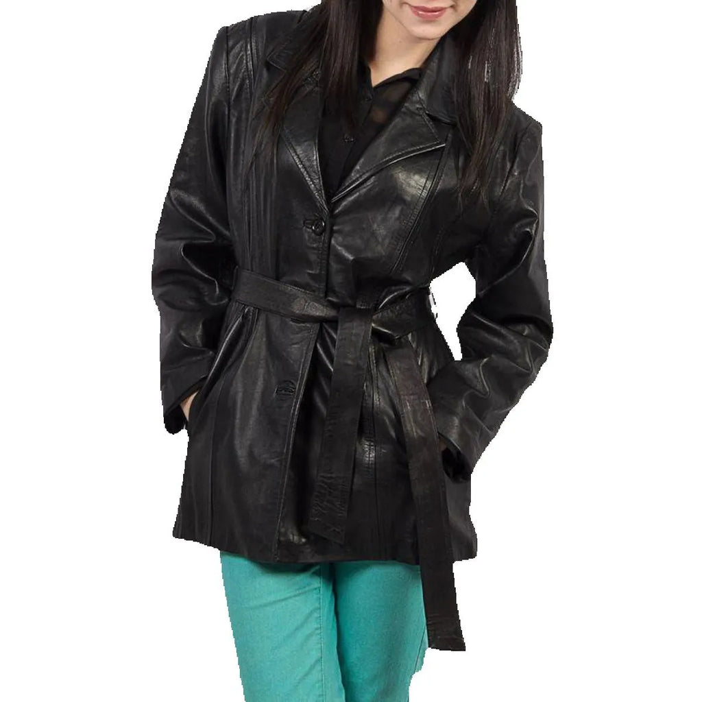 Black Leather Coat for Women