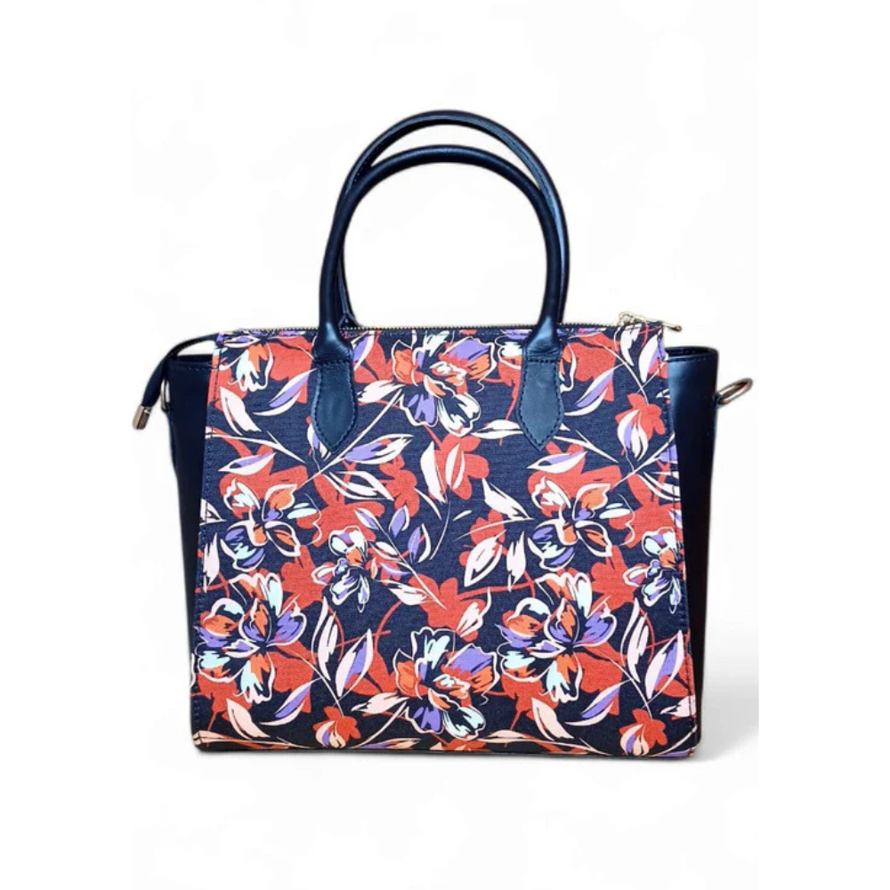 Women’s Luxurious Printed Canvas & Leather Tote | Black Full-Grain Cowhide Handbag