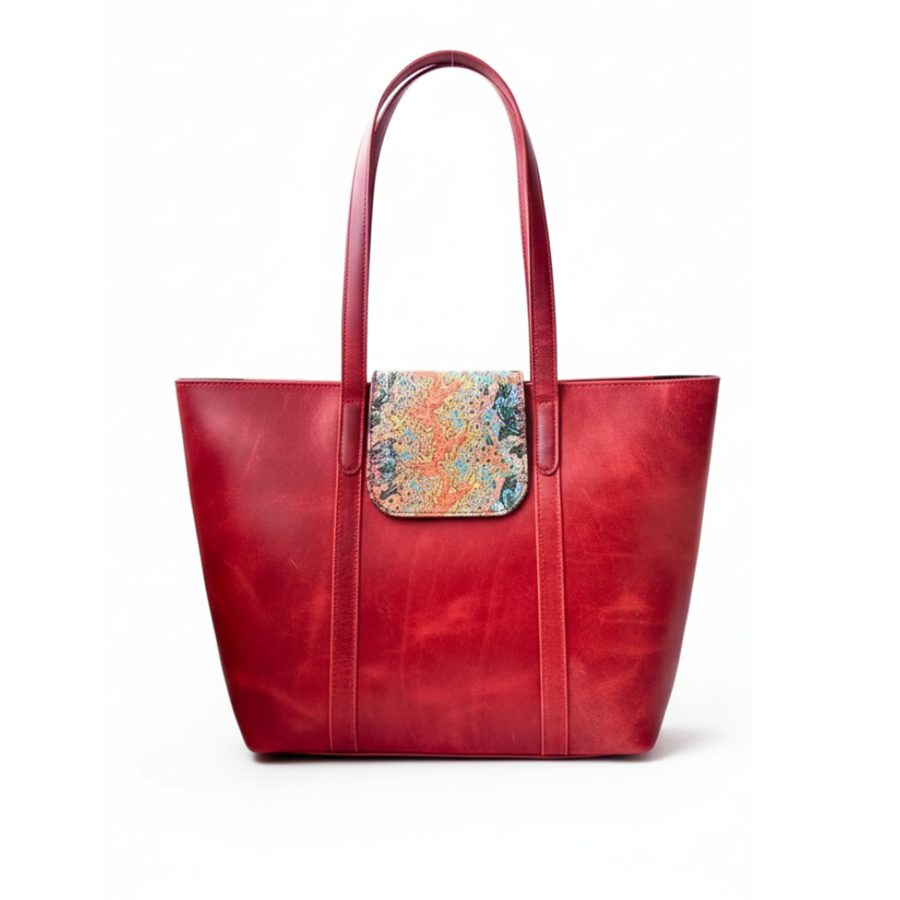 Elegant Red Carry All Leather Handbag