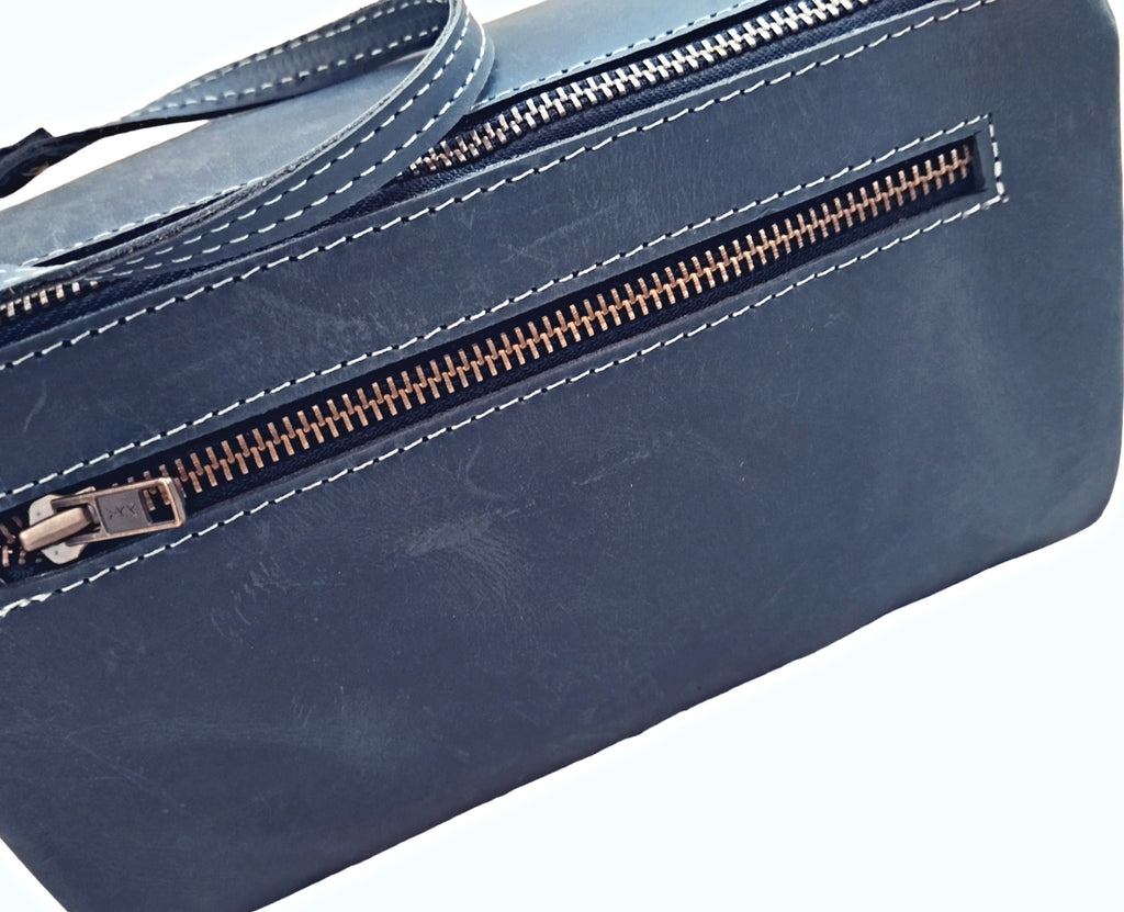 Navy Leather Toiletry Bag - Dopp Kit