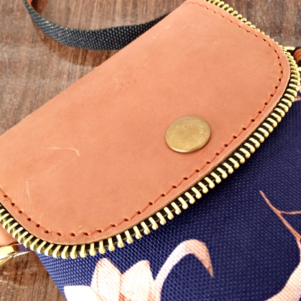 Floral Printed Canvas and Leather Crossbody Mobile Pouch