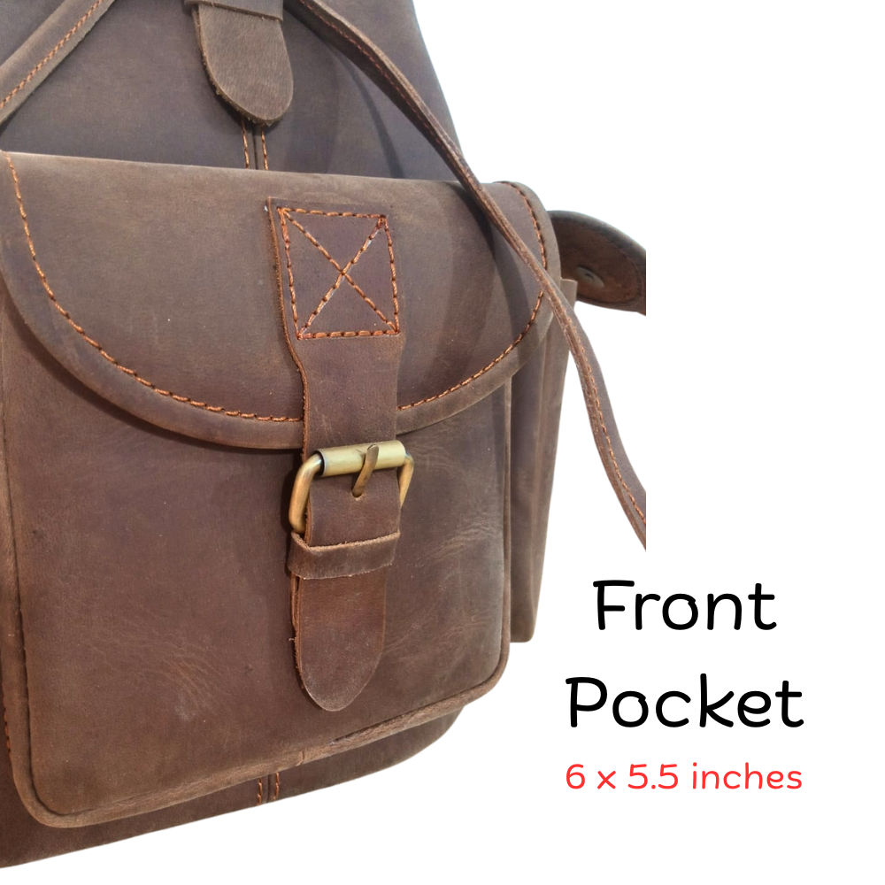 Vintage Dark Brown Leather Backpack Handmade Full-Grain Drawstring Rucksack