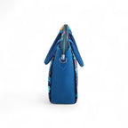 Floral Canvas & Leather Tote Bag - Navy Blue