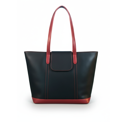 Black & Maroon Leather Tote Bag for Women
