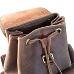 Vintage Dark Brown Leather Backpack Handmade Full-Grain Drawstring Rucksack