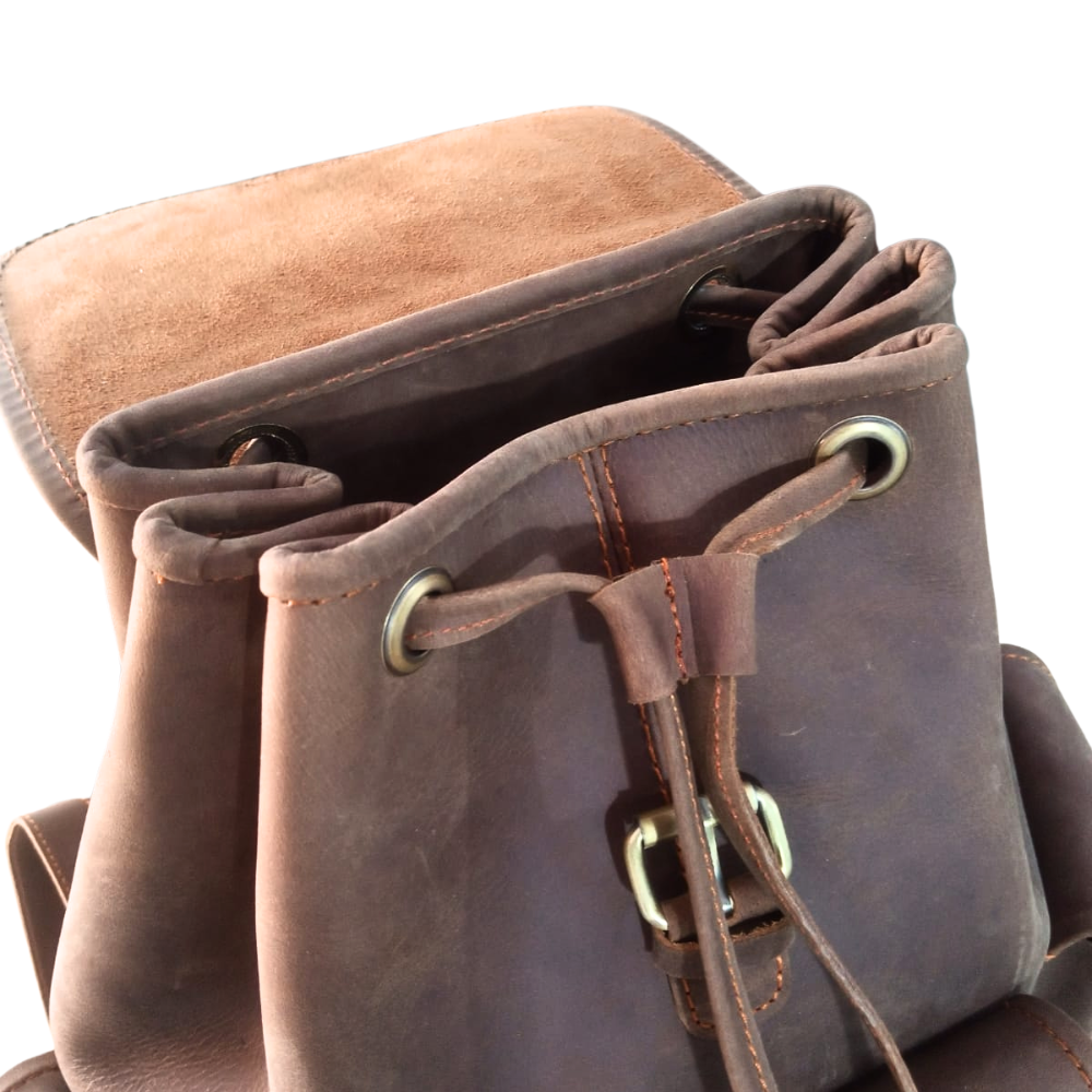 Vintage Dark Brown Leather Backpack Handmade Full-Grain Drawstring Rucksack