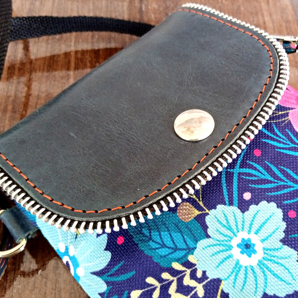 Deep Forest Printed Canvas and Leather Crossbody Mobile Pouch