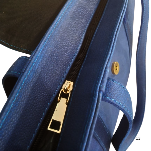Navy Blue Leather Women's Tote Bag