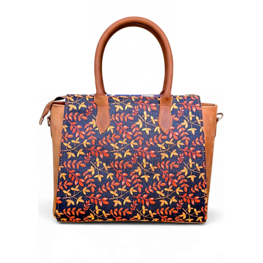 Women’s Luxurious Printed Canvas & Leather Tote Bag | Floral Full-Grain Cowhide Handbag