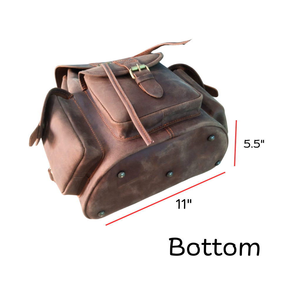 Vintage Dark Brown Leather Backpack Handmade Full-Grain Drawstring Rucksack