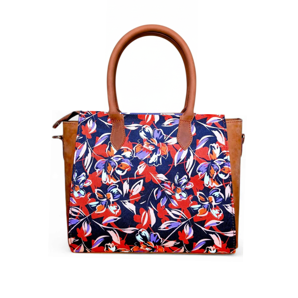 Floral Canvas & Leather Tote Bag