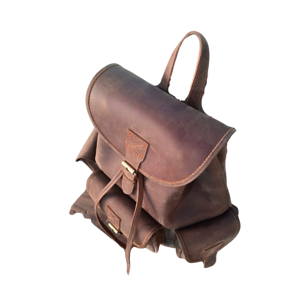 Vintage Dark Brown Leather Backpack Handmade Full-Grain Drawstring Rucksack