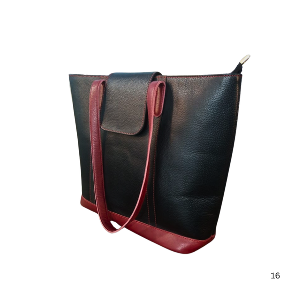 Black & Maroon Leather Tote Bag for Women