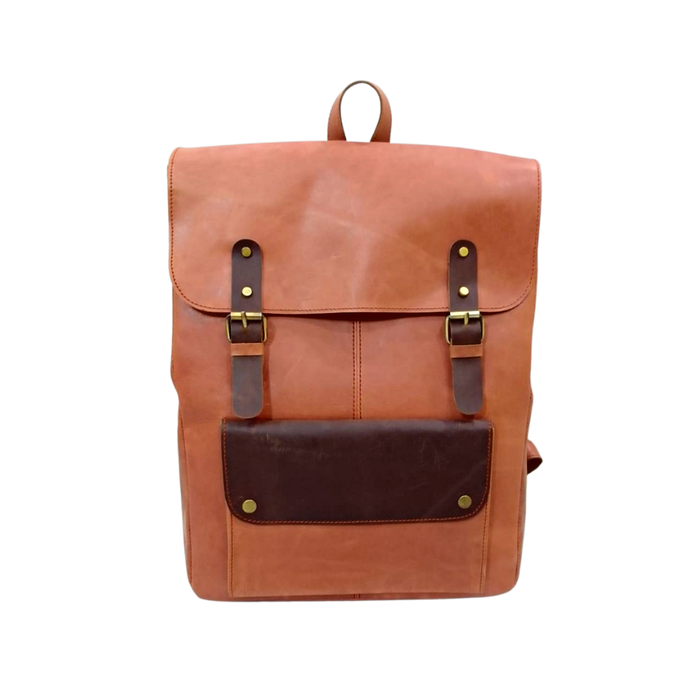 Leather laptop backpack mustard 