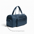 Premium Navy Leather Duffel Weekender Travel Bag