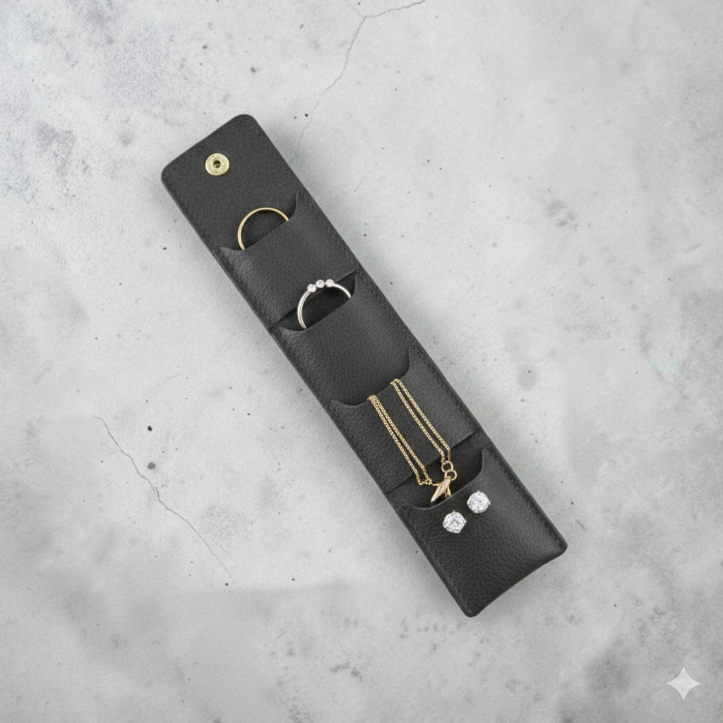 Real Leather Mini Jewelry Organizer |Foldable Leather Jewellery Pouch