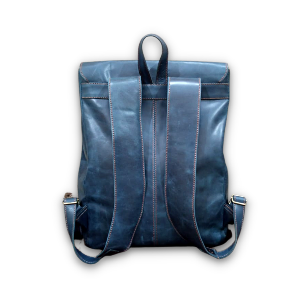 Leather Laptop Backpack Navy Blue Travel Backpack