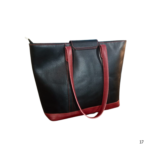 Black & Maroon Leather Tote Bag for Women