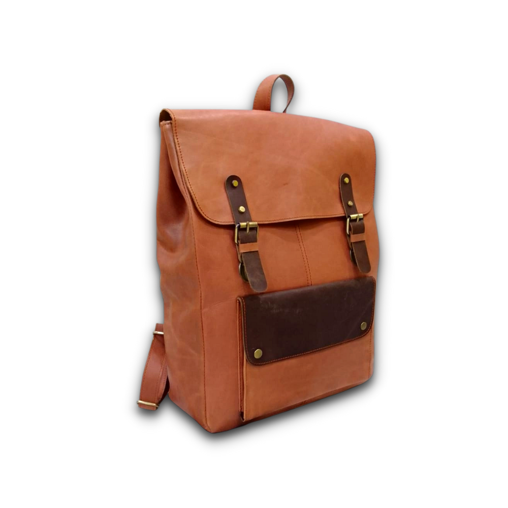 Leather Laptop Backpack Mustard & Dark Brown Travel Backpack