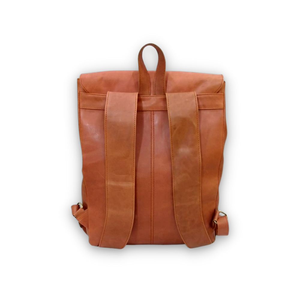 Leather Laptop Backpack Mustard & Dark Brown Travel Backpack