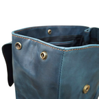 Leather Laptop Backpack Navy Blue Travel Backpack