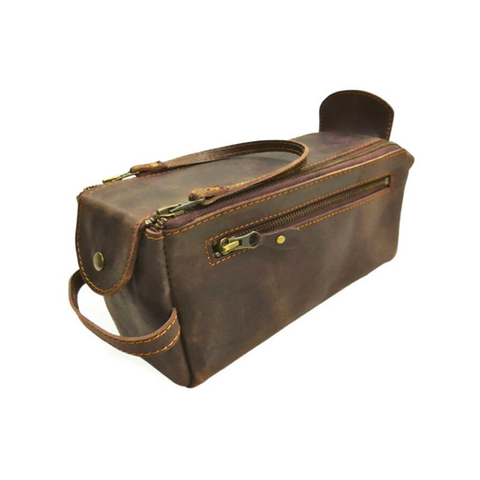 Dark Brown Leather Toiletry Bag - Dopp Kit