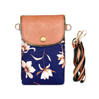 Floral Printed Canvas and Leather Crossbody Mobile Pouch