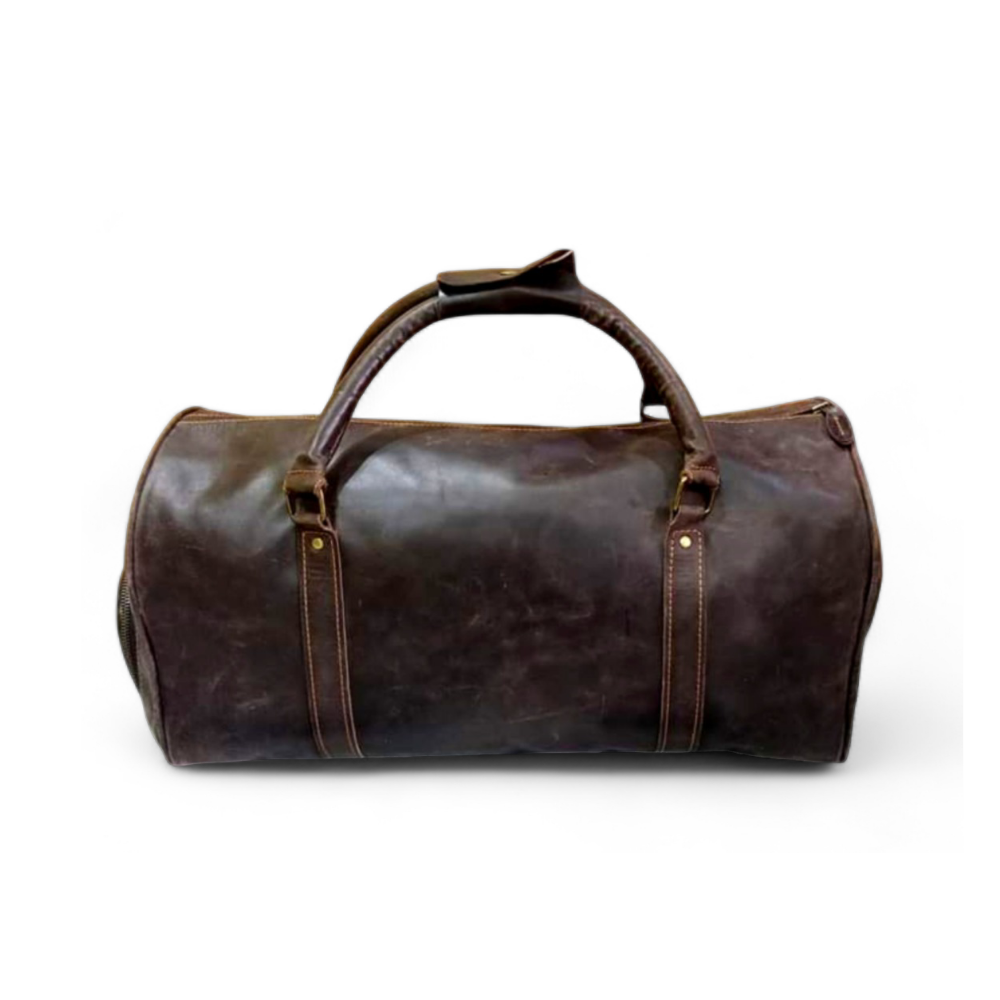 Dark Brown Leather Duffel Bag with Shoe Compartment Premium Holdall