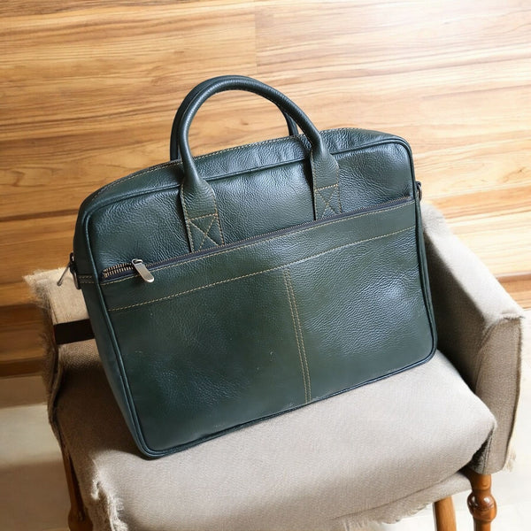 Army Green Leather Laptop Bag