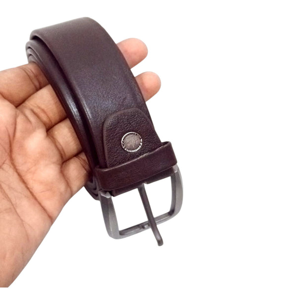 Dark Brown Leather Formal Belt - 35mm Wide - 3 Fold Belt