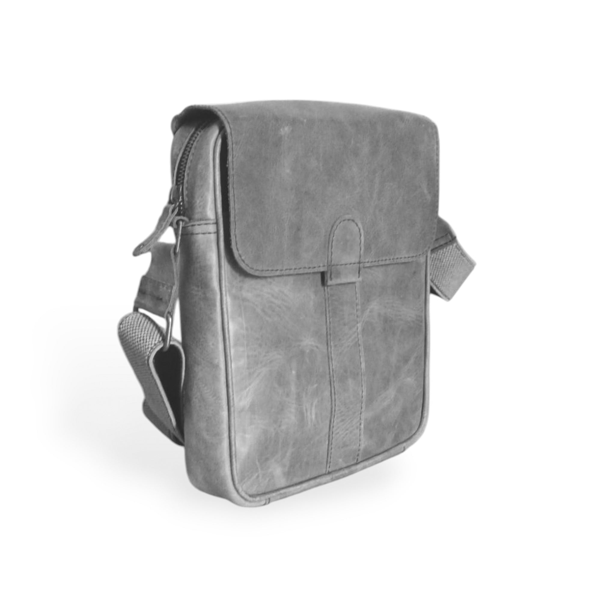 Crossover Grey Cow Leather Crossbody Bag | Crazy Horse Finish