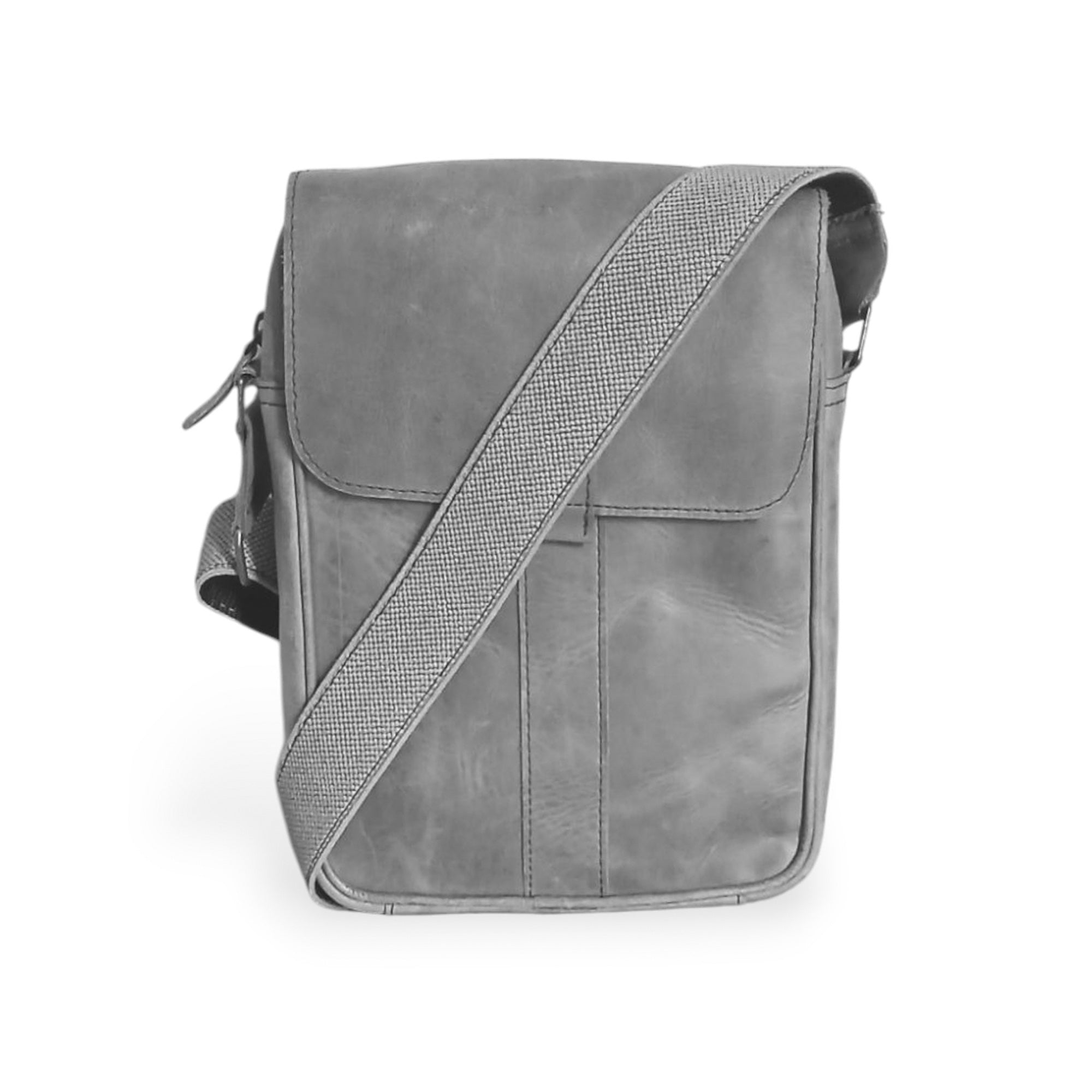Crossover Grey Cow Leather Crossbody Bag | Crazy Horse Finish