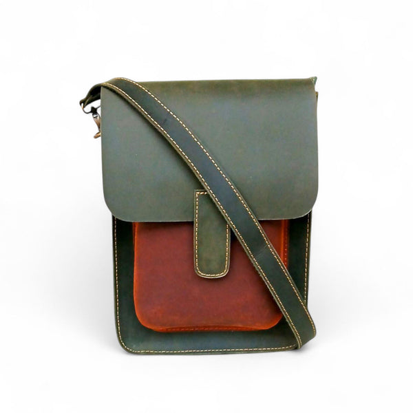 Olive Green Leather Crossbody Travel Bag
