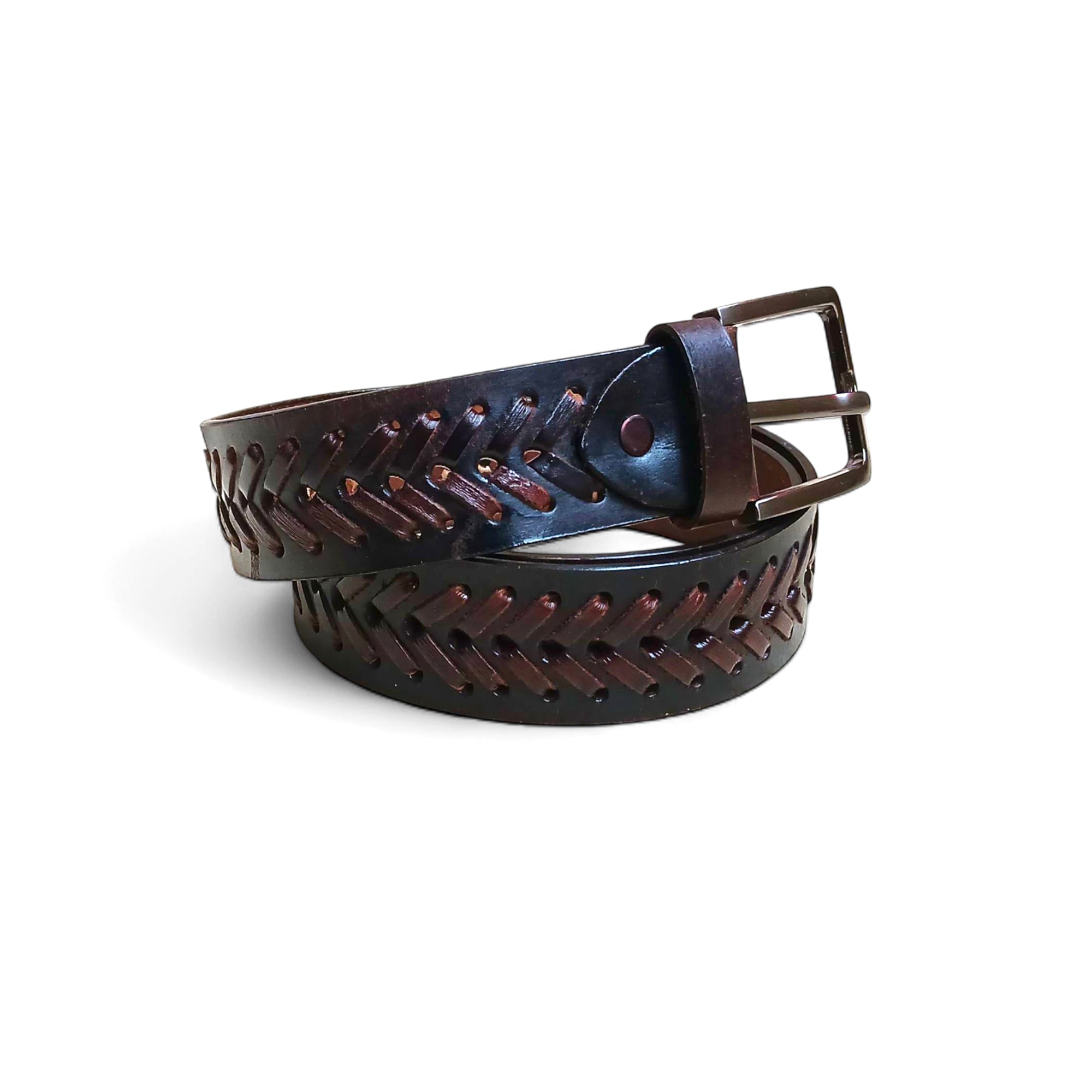 Vintage Dark Brown Braided Leather Belt