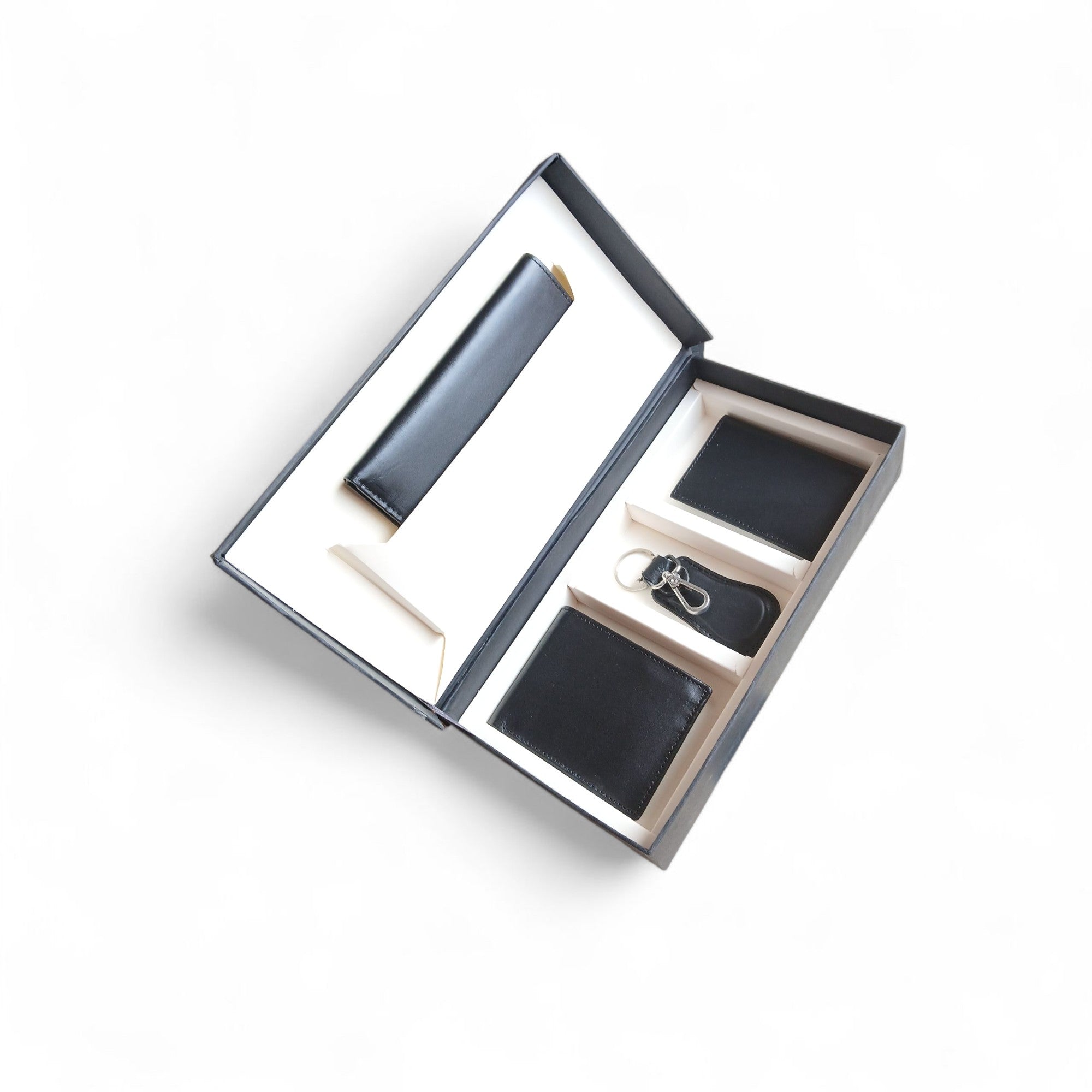 Four Piece Gift Set - Black Leather Wallet and Keyring