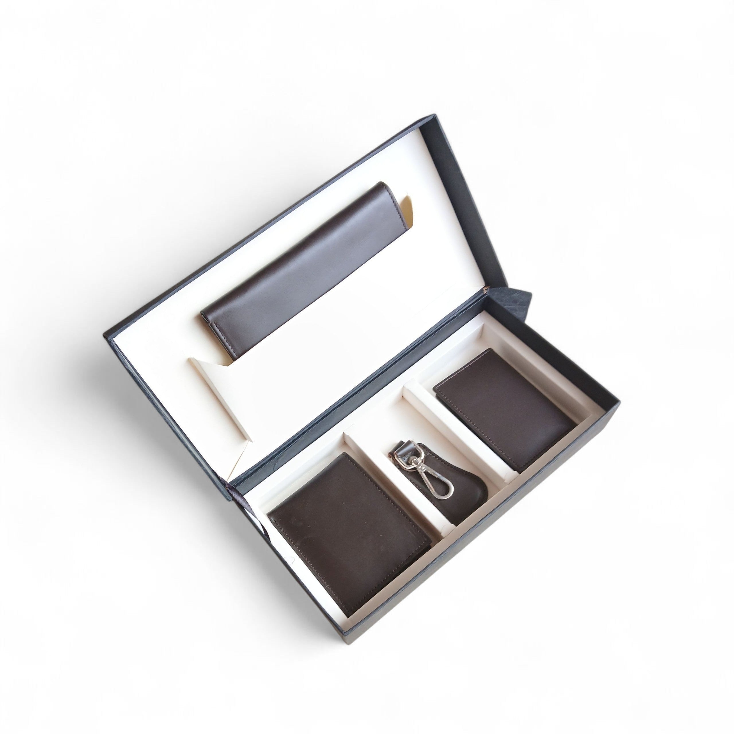 Four Piece Gift Set - Dark Maroon Leather Wallet and Keyring