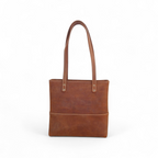 Tan Crazy Horse Leather Tote Bag with Long Handles for Women