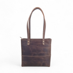 Chocolate Brown Crazy Horse Leather Tote Bag | Long Handle Women’s Handbag