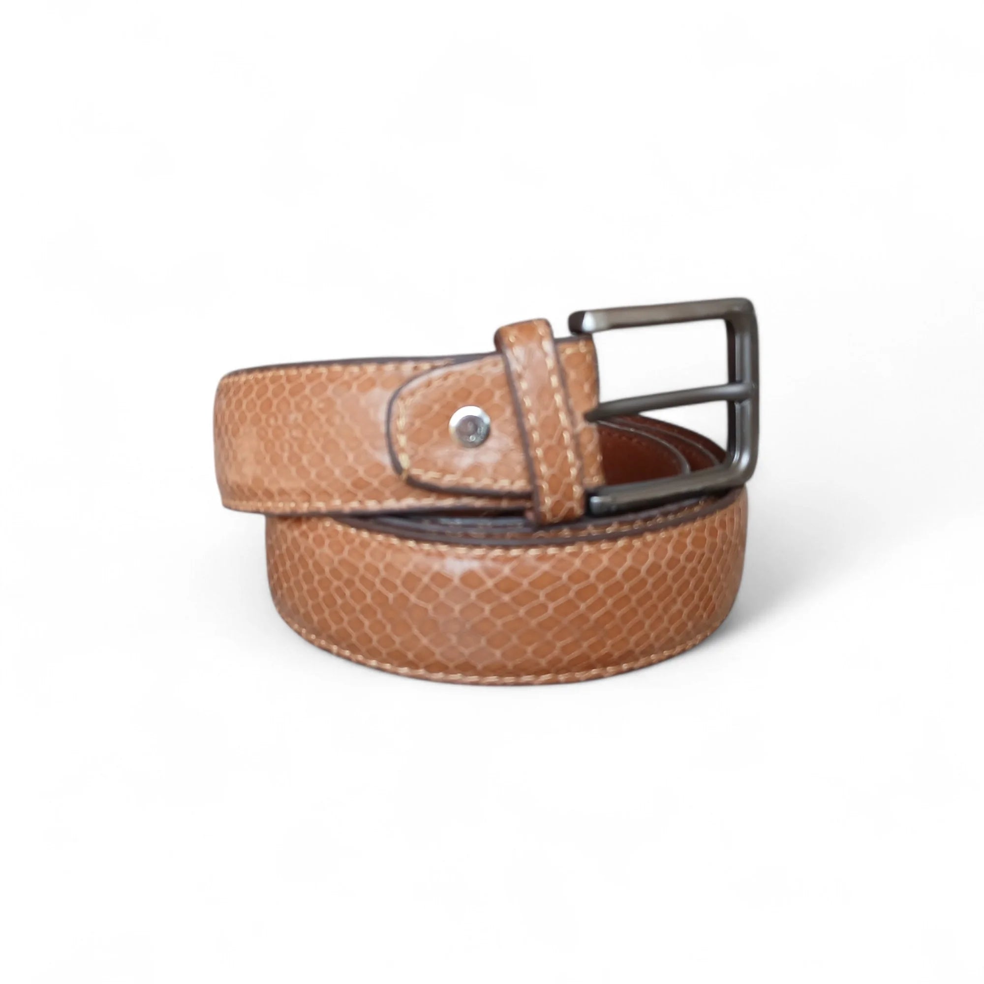 Snake Pattern Formal Belt for Men Tan Embossed Leather 35mm