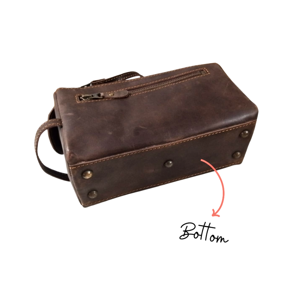 Dark Brown Leather Toiletry Bag - Dopp Kit