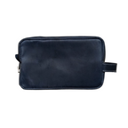 Navy Leather Toiletry Bag - Shaving Kit - Cosmetic Pouch