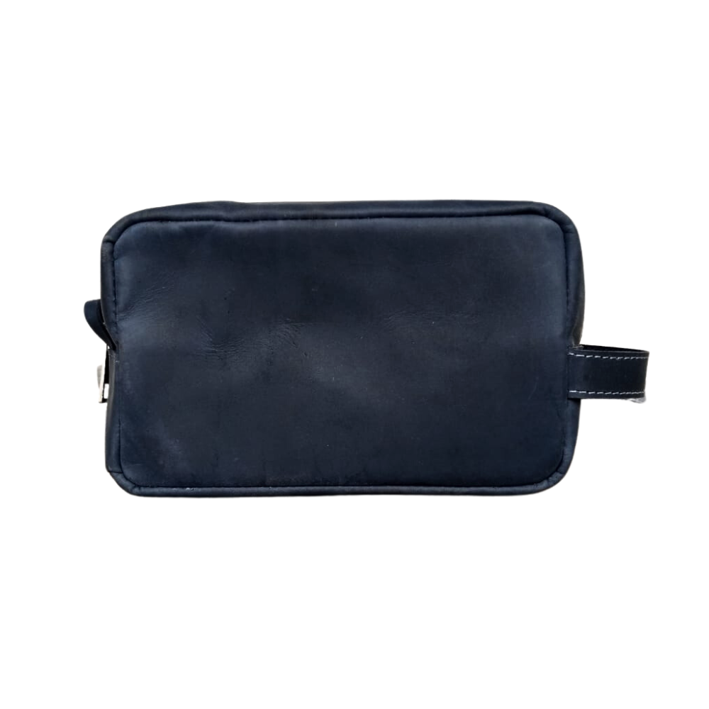 Navy Leather Toiletry Bag - Shaving Kit - Cosmetic Pouch