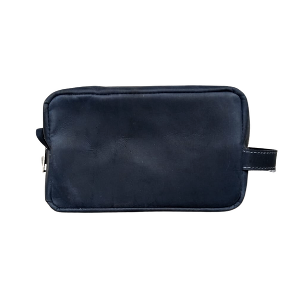 Navy Leather Toiletry Bag - Shaving Kit - Cosmetic Pouch